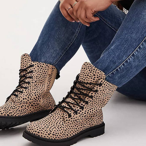 torrid Shoes - NIB Torrid Stevie Lace-up Zipper Lug Combat Animal Boots Plus Size: 8W (Wide)
